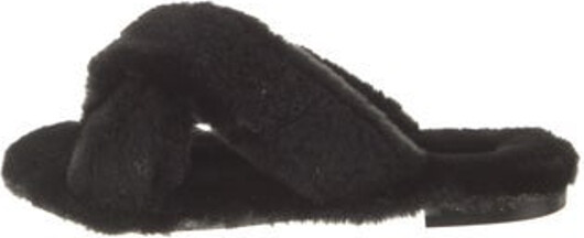 Avec Modération Shearling Slides Black Crossover Straps
