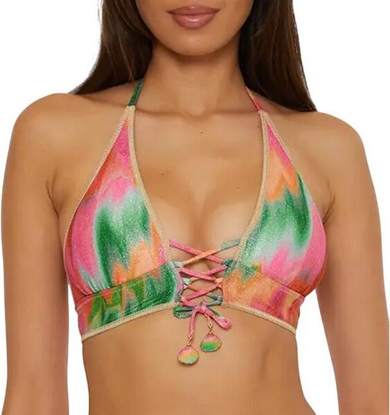 Becca Women's Mira Halter Swim Bikini Top Contemporary Medium Multi