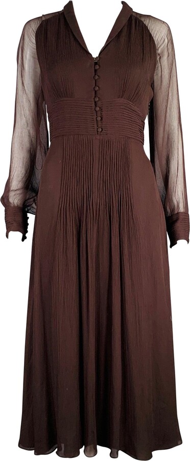 Massimo Dutti Size S Brown Viscose See Through Long Sleeve Dress