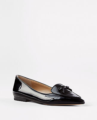 Ann Taylor Bow Patent Leather Pointy Loafer Flats
