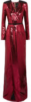 Thumbnail for your product : Roland Mouret Zodiac Belted Wrap-effect Lamé Gown
