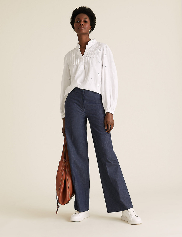 denim wide leg trousers