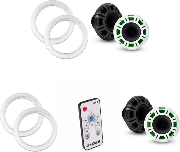 Kicker (2 Pair ) 48KMXL654 LED 6.5" Horn-Loaded Marine Coax with a Pair of 50KLSR65 6.5 Led Speaker Ring & LED Remote Bundle