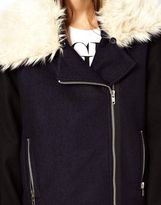 Thumbnail for your product : ASOS Cocoon Biker With Contrast Faux Fur Collar