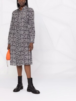 Karl Lagerfeld Paris Monogram-Print Silk Shirt Dress