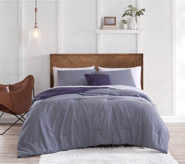 Geneva Home Fashion 3pcTwinRaineyPrintedEnzymeWashComforter&ShamSetNavy-GenevaHomeFashion:MicrofiberBeddingSetwithDecorativePillow
