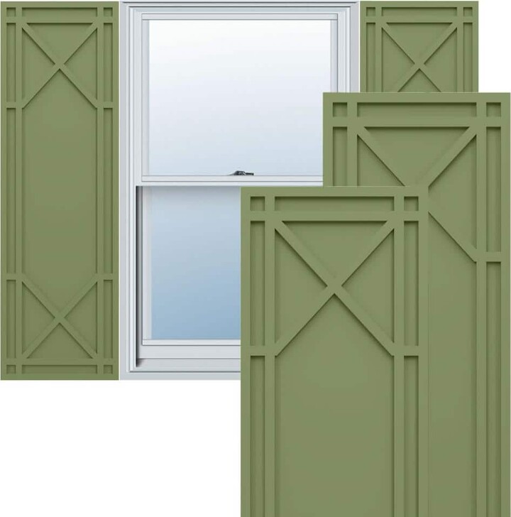 Ekena Millwork True Fit PVC 18 in. W x 54 in. H Raised Panel Vinyl Shutters Pair in Moss Green