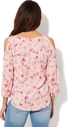 New York and Company Cold-Shoulder Butterfly-Print Blouse