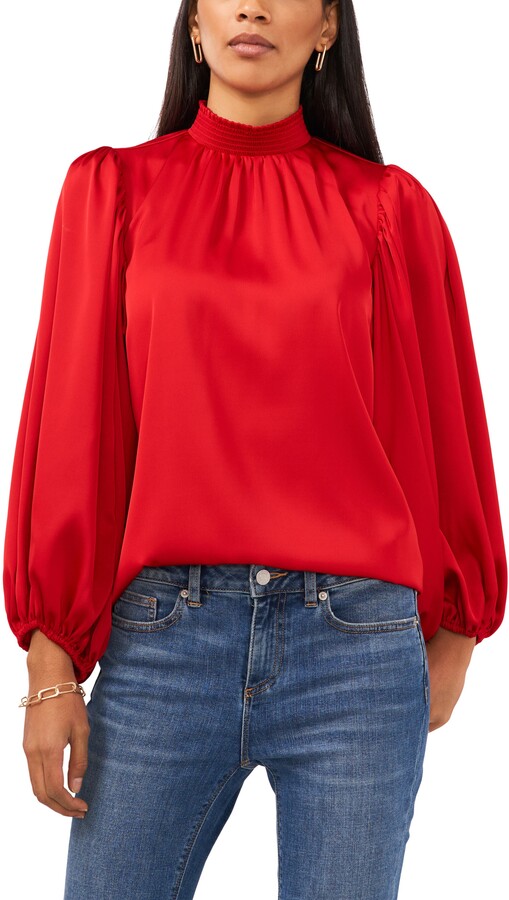 Vince Camuto Balloon Sleeve Luxe Satin Blouse ShopStyle Tops