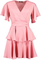 Thumbnail for your product : boohoo Kimono Sleeve Belted Ruffle Skater Dress