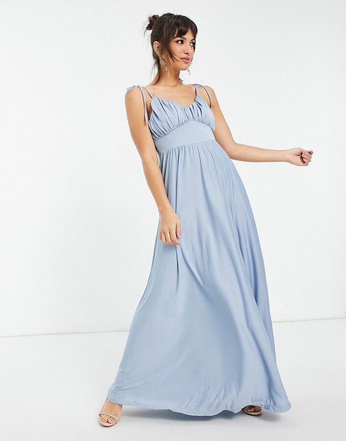 spaghetti strap scrunch details evening dress