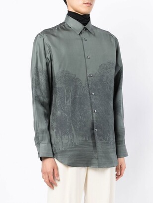 Brioni Forest-Print Silk Shirt