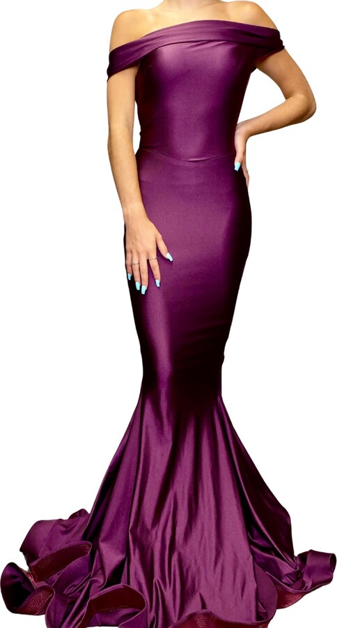 Jessica Angel Off The Shoulder Evening Gown in Eggplant - ShopStyle
