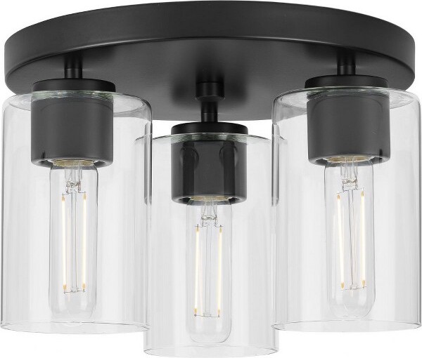 Progress Lighting ProgressLightingCofield3-LightFlushMountMatteBlackGlassShades