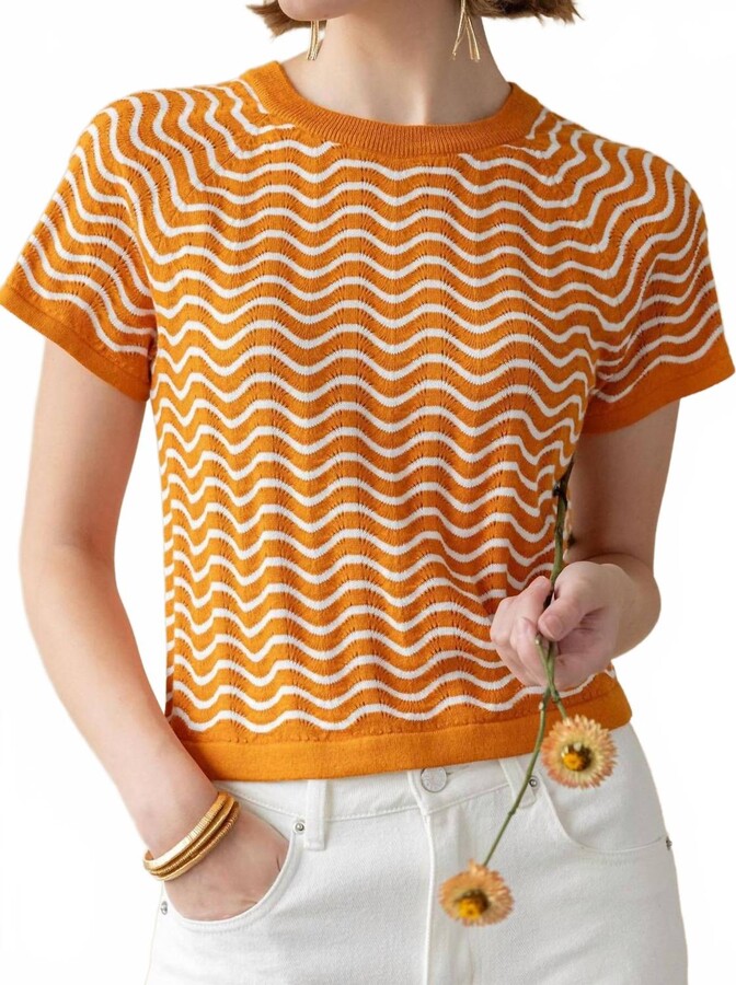 Lilla P Wave Stitch Sweater In Marigold Wave