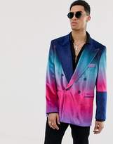 Thumbnail for your product : ASOS Design DESIGN oversized double breasted blazer with velvet ombre in navy