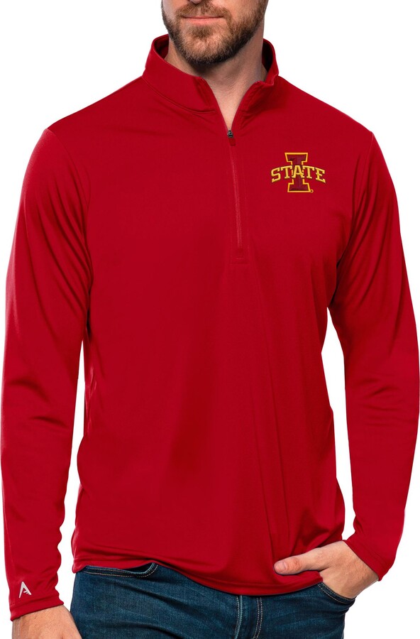 Antigua Men's Iowa State Cyclones Dark Red Tribute 1/4 Zip Jacket, Small