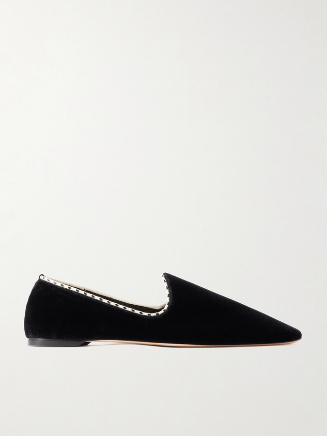Totême Leather-trimmed Velvet Slippers - Black