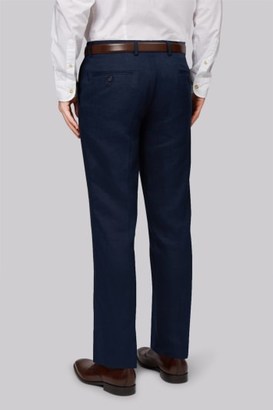 Moss Bros Tailored Fit Navy Linen Pants