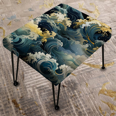 Design Art Hokusai Japanese Waves Pattern - Coastal Rectangle Ottoman