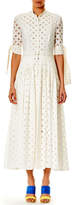 Carolina Herrera Button-Front 3/4-Sleeve Dotted Midi Dress