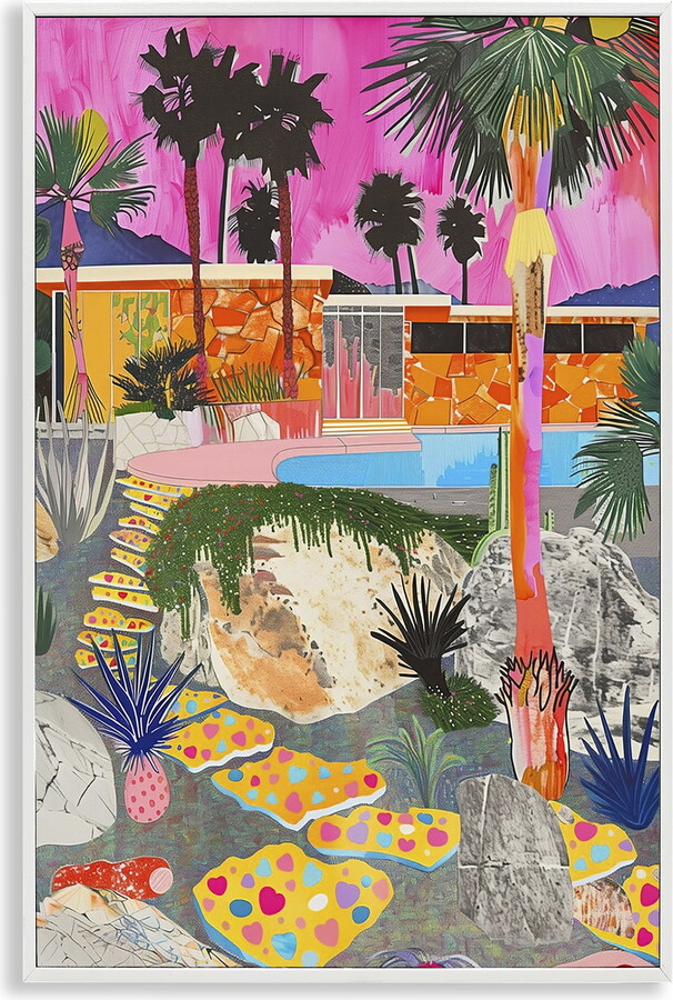 Stupell Industries Modern Tropical Villa Collage Abstract Painting White Framed Art Print Wall Art, 16 x 24