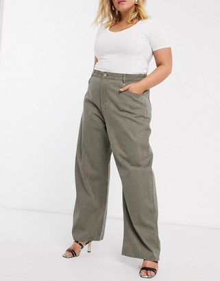 ASOS DESIGN Curve High rise 'relaxed' dad jeans in khaki