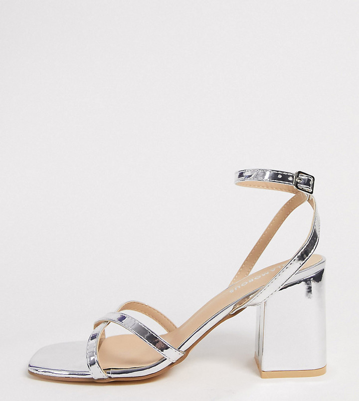wide width silver block heels