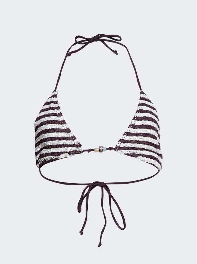 Bondeye Beaded Ingrid Triangle Bikini Top Sable Dot Stripe