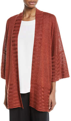 eskandar Hand-Loomed Knitted Lightweight Linen Poncho Cardigan with Oversized Rib Detail