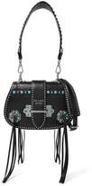 Prada - Folk Tasseled Embellished Leather Shoulder Bag - Black
