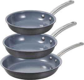 Black & Decker BDK Series BLACK+DECKER 3-Piece Ceramic Hard Anodized Aluminum Skillet Set, Frying Pan Set, Gray