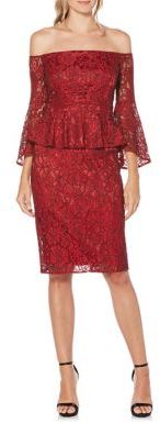 Laundry by Shelli Segal Off-The-Shoulder Peplum Lace Dress