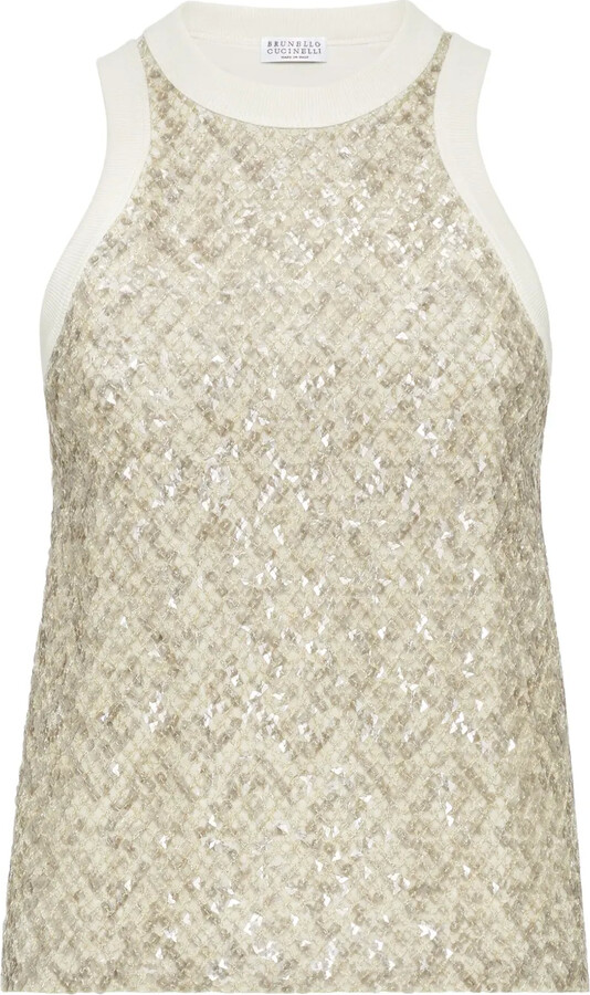 Brunello Cucinelli Sequinned Embroidered Tank Top