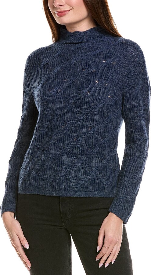 Hannah Rose Shaker Cable Funnel Neck Wool & Cashmere-Blend Sweater