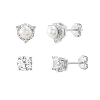 Bliss Pearl & Cubic Zirconia Stud Earrings Set
