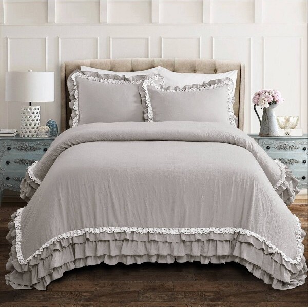 Lush Decor Avon Shabby Chic Textured Ruffle Detail Comforter, King, White,  3-Pc Set