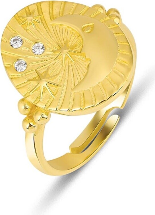 Spero London Moon Face Sterling Silver Ring - Gold