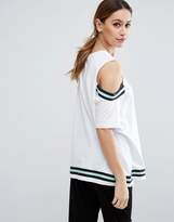 Thumbnail for your product : ASOS Maternity T-Shirt With Cold Shoulder Stripe Insert