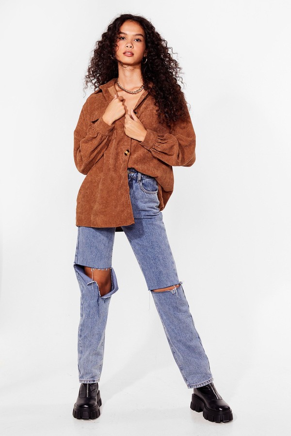 Nasty Gal Womens Button Down Oversized Corduroy Shirt - Brown - 16 - ShopStyle Tops