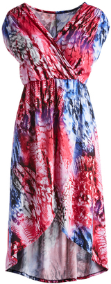 Glam Blue & Red Abstract High-Low Surplice Dress