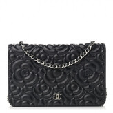 CHANEL Caviar Camellia Embossed Wallet On Chain WOC Black