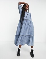 Thumbnail for your product : Glamorous tiered midi smock dress in acid wash lightweight denim