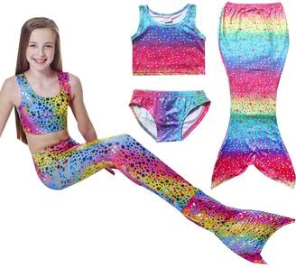 Albee Yang Little Girl 3pcs Mermaid Tail Swimmable Costume Swimsuit Long Princess Dress (6-7 Year)