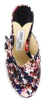 Thumbnail for your product : Jimmy Choo Keely 100 Camo Flower-Print Satin Crisscross Mules