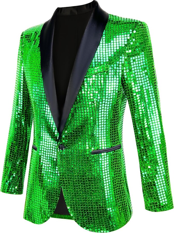 Nawgut Sequin Blazer Metallic Suit Disco Prom Shiny Jacket Wedding