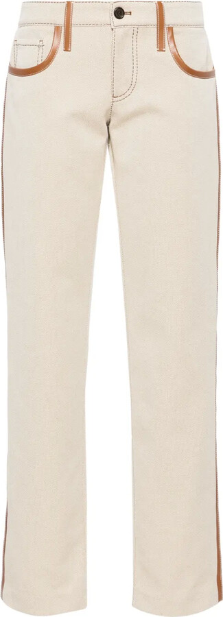 Miu Miu Leather-Trim Canvas Trousers