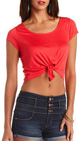 Thumbnail for your product : Charlotte Russe Short Sleeve Tie-Front Crop Top