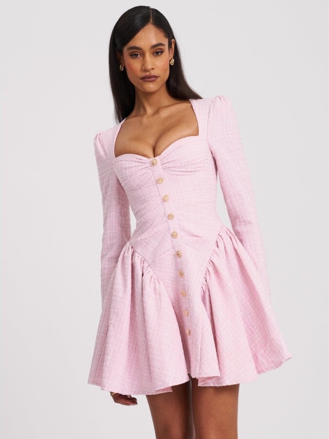 Miss Circle Women's Tae Pink Tweed Long Sleeve Drop Waist Mini Dress