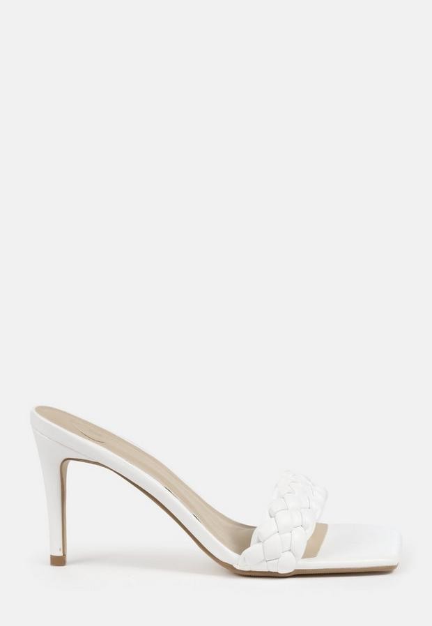 white mid heel mules